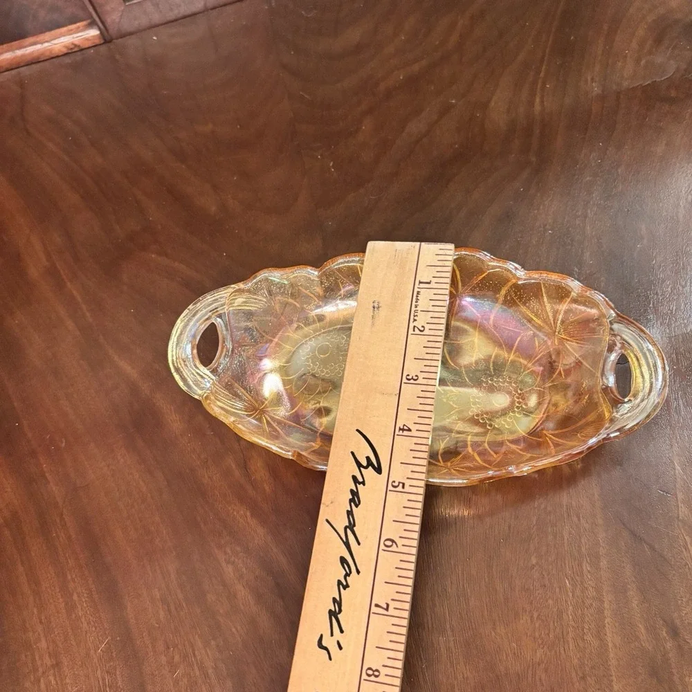 Vintage Indiana Carnival Glass Marigold Relish Dish Iridescent‎ Floral Handled